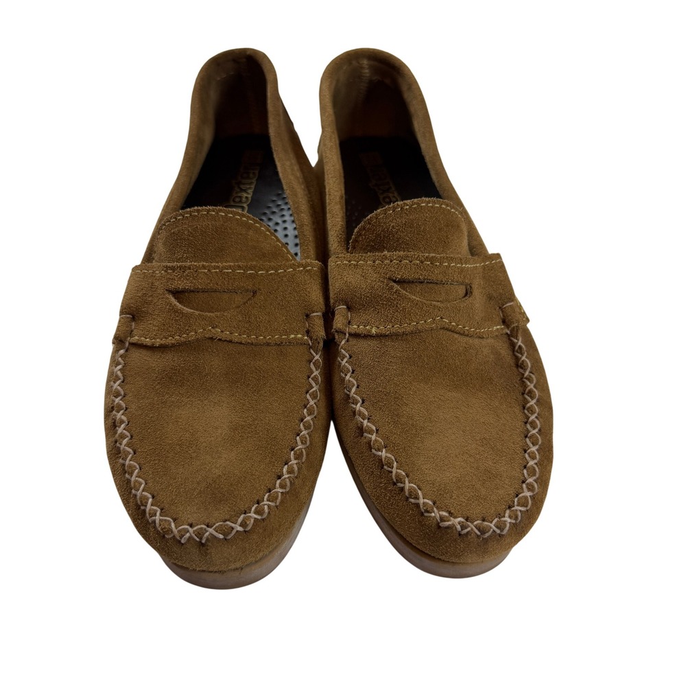 Dexter Brown Suede Penny Loafers Womens 7 M Made in USA Moc Toe Flats T382-6X